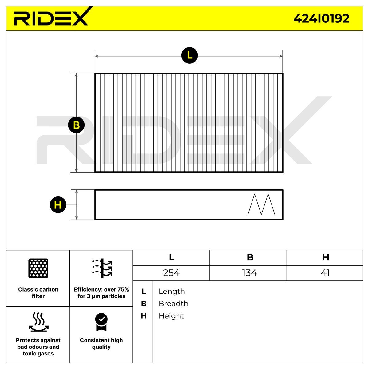 RIDEX Air conditioning filter 424I0192 suitable for MERCEDES-BENZ ML-Class, R-Class, GL