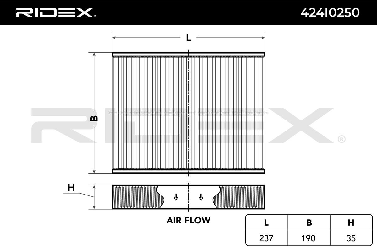 RIDEX 424I0250 Pollen filter Particulate Filter, 237 mm x 190 mm x 35 mm