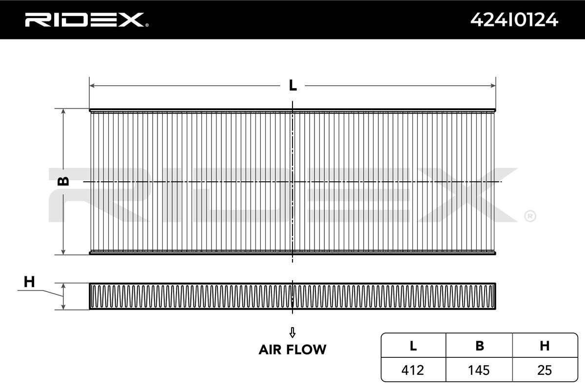 424I0124 Air con filter 424I0124 RIDEX Pollen Filter, 412 mm x 145 mm x 25 mm
