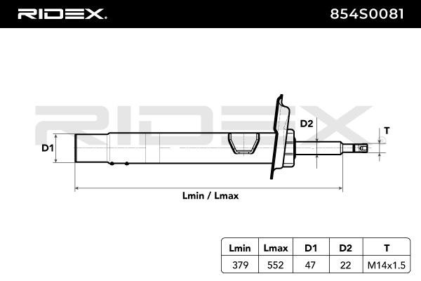 854S0081 Shocks 854S0081 RIDEX Left, Gas Pressure, Twin-Tube, Suspension Strut, Top pin
