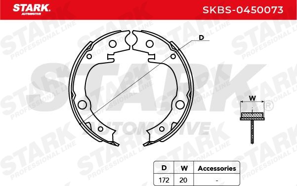 SKBS-0450073 Brake Shoes SKBS-0450073 STARK Rear Axle, 172 x 32 mm, without handbrake lever