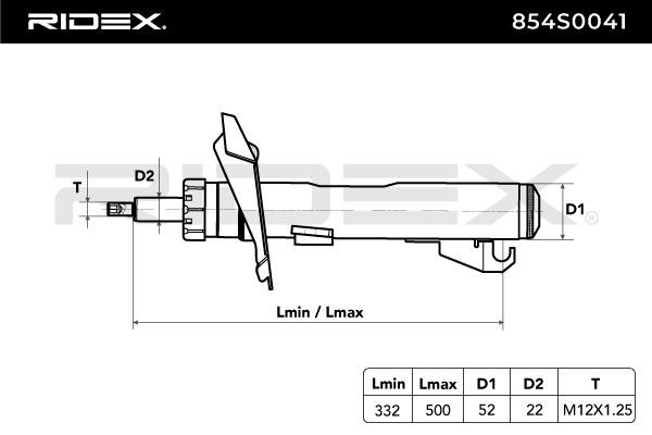 854S0041 Shocks 854S0041 RIDEX Front Axle Right, Gas Pressure, Twin-Tube, Suspension Strut, Bottom Plate, Top pin, Bottom Clamp
