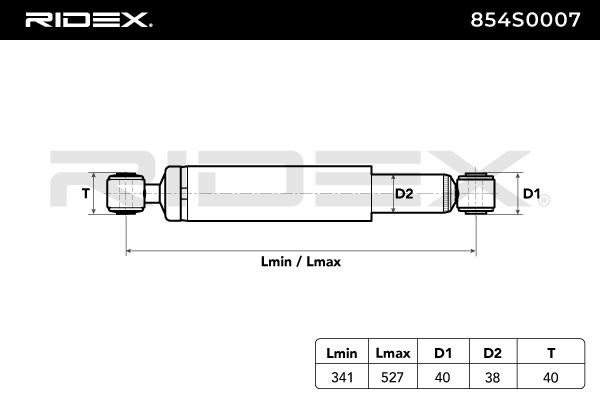 RIDEX 854S0007 Shock absorber Rear Axle, Gas Pressure, Twin-Tube, Telescopic Shock Absorber, Spring-bearing Damper, Top eye, Bottom eye