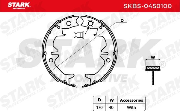 SKBS-0450100 Brake Shoes SKBS-0450100 STARK Rear Axle, Ø: 170 x 40 mm, without lever