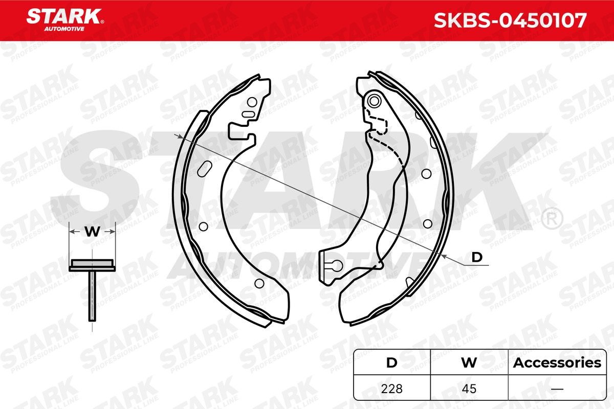 STARK Rear Axle, Ø: 228 x 45 mm Width: 45mm Brake Shoes SKBS-0450107 buy
