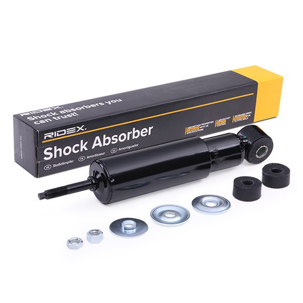 RIDEX 854S0821 Shock absorber Front Axle, Oil Pressure, Telescopic Shock Absorber, Bottom eye, Top pin, with accessories