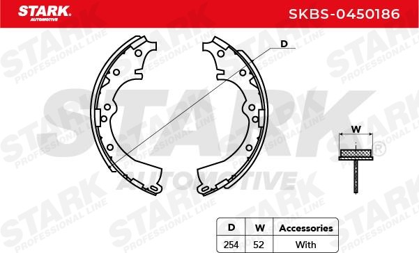 STARK SKBS-0450186 Brake Shoe Set Rear Axle, Ø: 254,0 x 52 mm