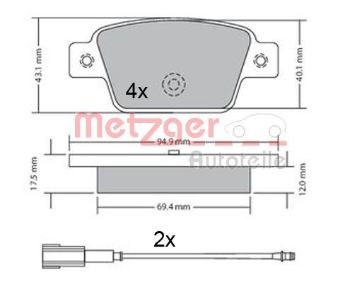 METZGER 1170682 Brake pad set Rear Axle, with integrated wear sensor, with brake caliper screws, with anti-squeak plate
