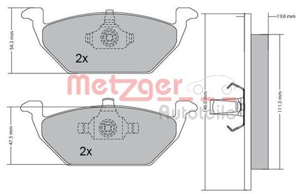 METZGER 1170027 Bremsbeläge Vorderachse, exkl. Verschleißwarnkontakt, mit Anti-Quietsch-Blech