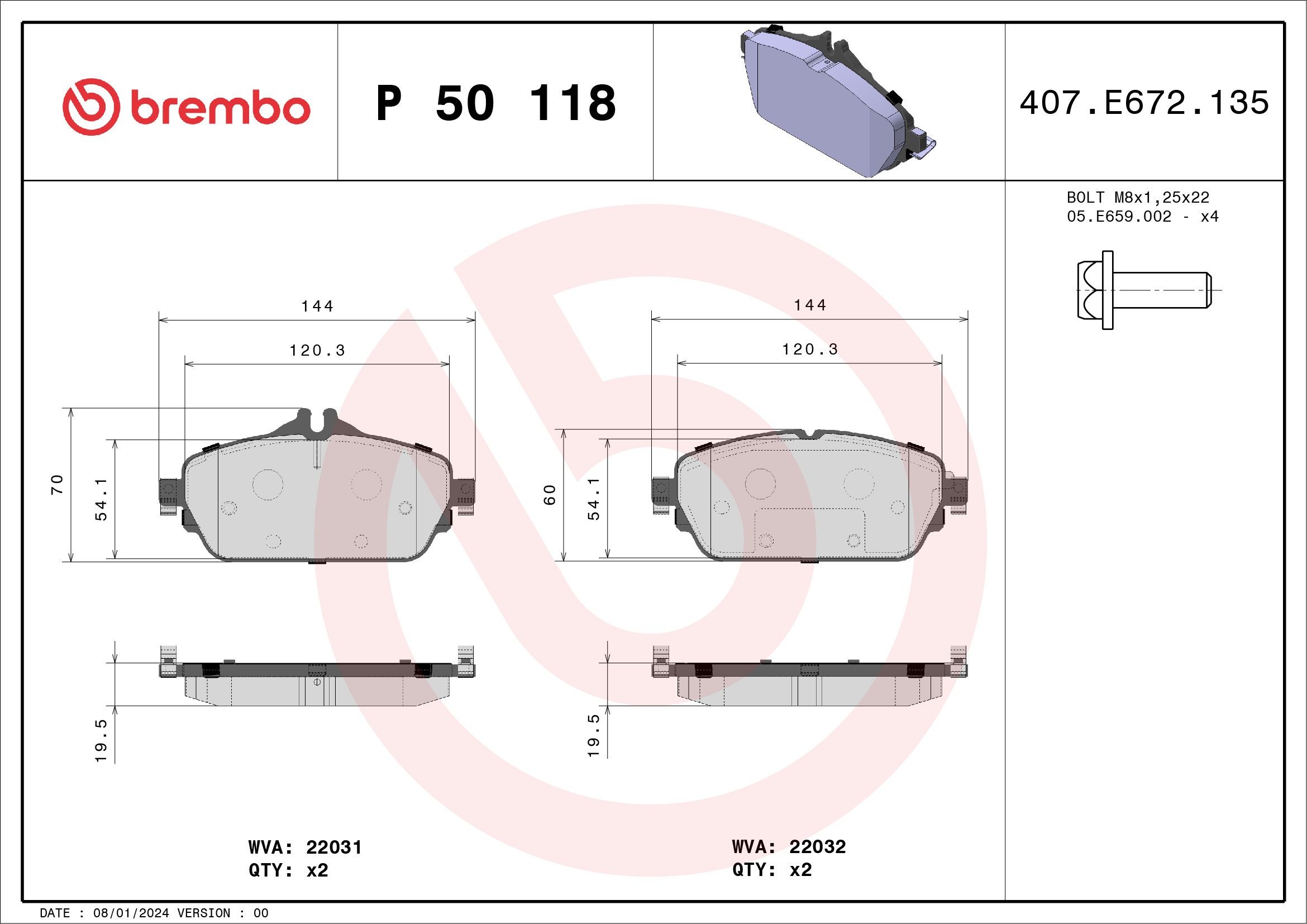 BREMBO D1837 9066 Disc pads prepared for wear indicator, with brake caliper screws, without accessories