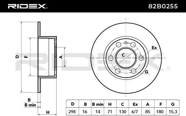 82B0255 Stabdžių diskas RIDEX 82B0255 Platus pasirinkimas — didelės nuolaidos