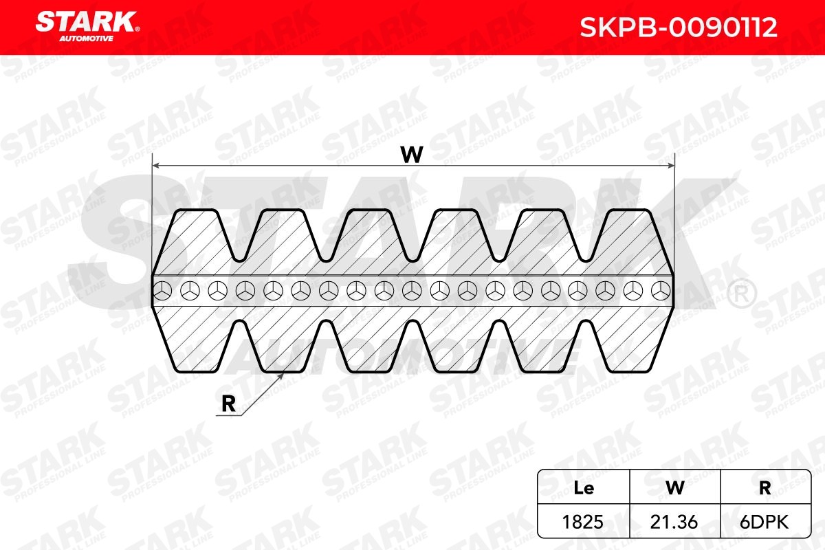 STARK SKPB-0090112 Aux belt 1825mm, 6, EPDM (ethylene propylene diene Monomer (M-class) rubber)