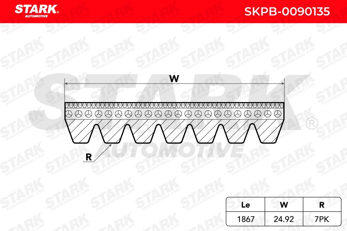 STARK SKPB-0090135 Aux belt 1870mm, 7, Polyester, EPDM (ethylene propylene diene Monomer (M-class) rubber)