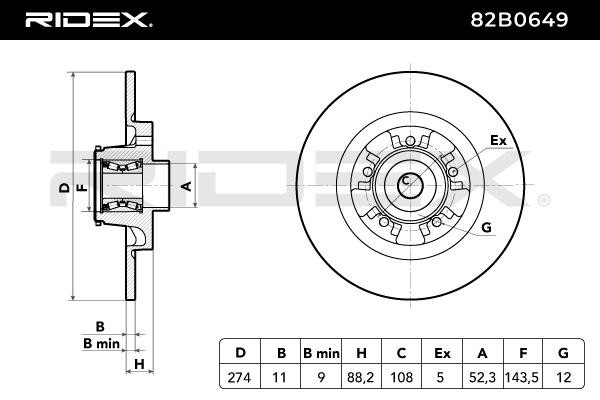 RIDEX 82B0649 Brake rotor Rear Axle, 274x11mm, 5x108, solid