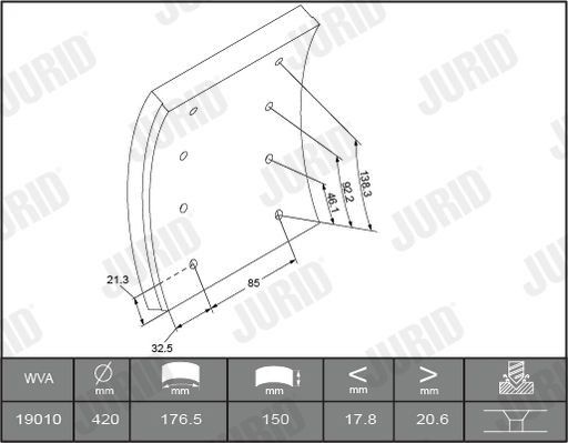 JURID Brake Lining Kit, drum brake 1901001070