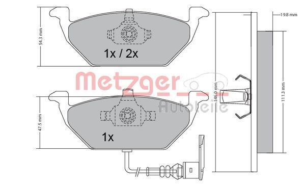 METZGER 1170002 Brake pad set Front Axle, with integrated wear sensor, with anti-squeak plate