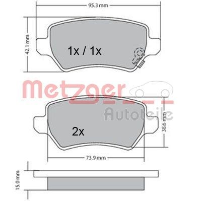 METZGER 1170004 Brake pad set Rear Axle, with acoustic wear warning, with brake caliper screws, with anti-squeak plate