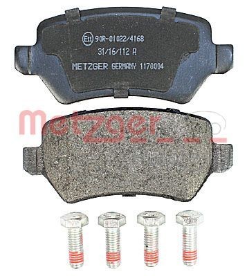 METZGER 23655 Disc pads Rear Axle, with acoustic wear warning, with brake caliper screws, with anti-squeak plate