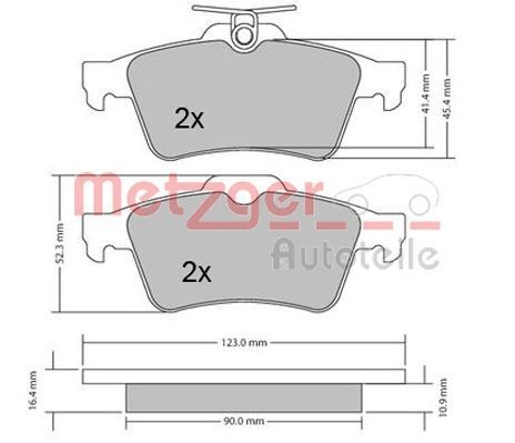 1170006 Set of brake pads 23482 METZGER Rear Axle, excl. wear warning contact, not prepared for wear indicator, with anti-squeak plate