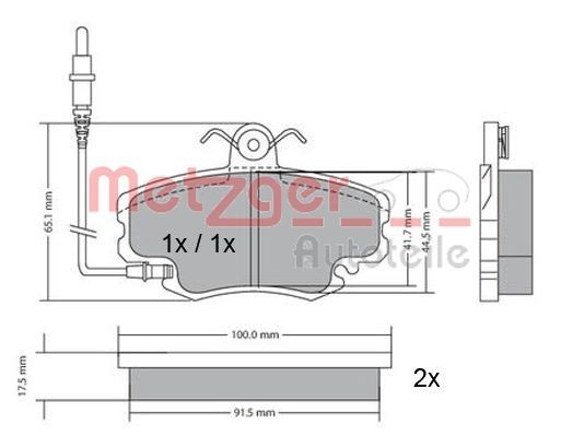 METZGER 1170009 Brake pad set Front Axle, with integrated wear sensor, with brake caliper screws, with anti-squeak plate