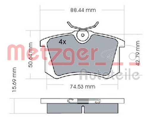 1170022 METZGER Brake pad set SEAT Rear Axle, excl. wear warning contact, with brake caliper screws, with anti-squeak plate