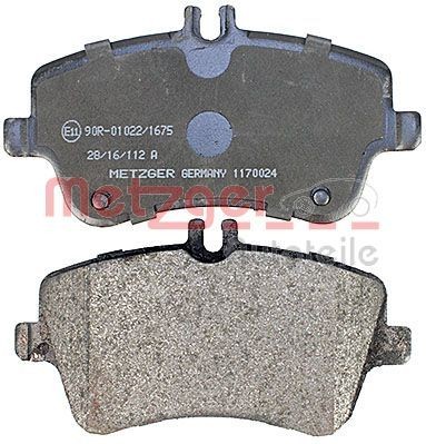 METZGER 1170024 Disc pads Front Axle, excl. wear warning contact, with brake caliper screws, with anti-squeak plate