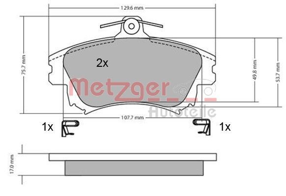METZGER 1170032 Brake pad set Front Axle, with acoustic wear warning, with brake caliper screws, with anti-squeak plate