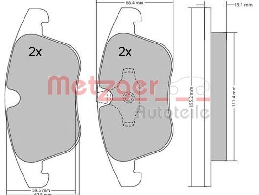 METZGER 1170035 Brake pad set Front Axle, excl. wear warning contact, with anti-squeak plate