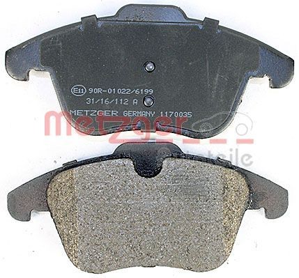 METZGER 1170035 Disc pads Front Axle, excl. wear warning contact, with anti-squeak plate