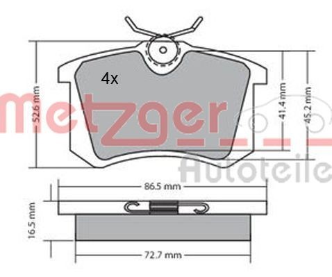 20960 METZGER Rear Axle, excl. wear warning contact, with brake caliper screws, with anti-squeak plate, with accessories Height: 53mm, Width: 87mm, Thickness: 16,6mm Brake pads 1170039 buy