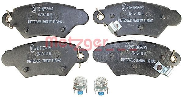 METZGER 1170042 Brake pad set Rear Axle, with acoustic wear warning, with brake caliper screws