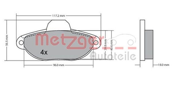 1170044 METZGER Brake pad set FIAT Front Axle, excl. wear warning contact, with anti-squeak plate