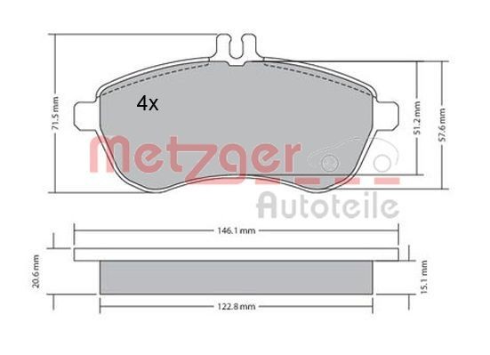 METZGER 1170046 Brake pad set Front Axle, excl. wear warning contact, with brake caliper screws, with anti-squeak plate