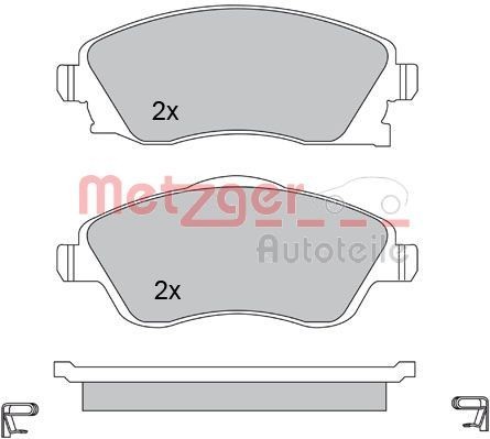 METZGER 1170047 Brake pad set Front Axle, with acoustic wear warning, with brake caliper screws, with anti-squeak plate
