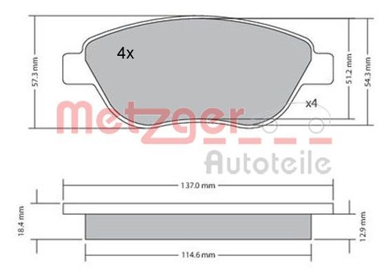 METZGER 1170048 Brake pad set Front Axle, excl. wear warning contact, with brake caliper screws, with anti-squeak plate