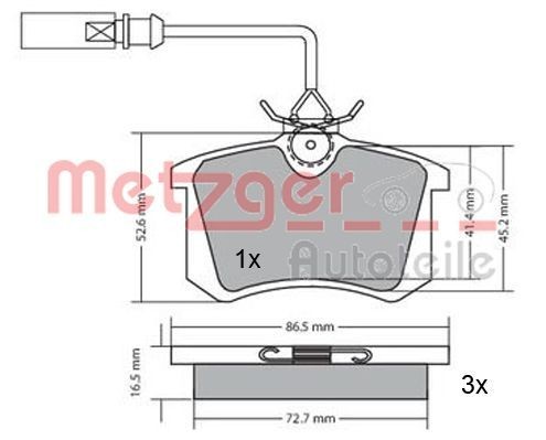 METZGER 1170054 Brake pad set Rear Axle, with integrated wear sensor, with brake caliper screws, with anti-squeak plate