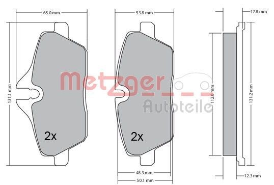 METZGER 1170055 Brake pad set Front Axle, excl. wear warning contact, with brake caliper screws, with anti-squeak plate
