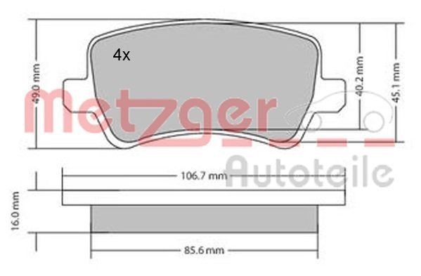 1170056 METZGER Brake pad set FORD USA Rear Axle, excl. wear warning contact, with brake caliper screws, with anti-squeak plate