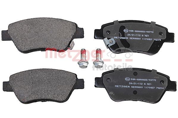 METZGER 1170057 Brake pad set Front Axle, with acoustic wear warning, with brake caliper screws, with anti-squeak plate
