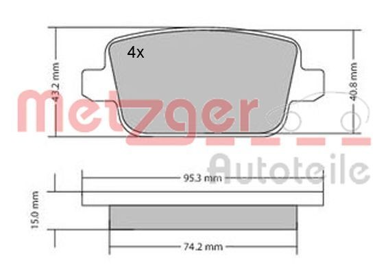 1170058 Set of brake pads 1170058 METZGER Rear Axle, excl. wear warning contact, with brake caliper screws, with anti-squeak plate