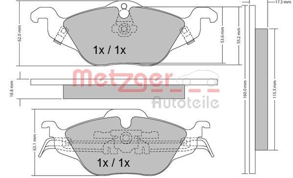 METZGER 1170063 Brake pad set Front Axle, with acoustic wear warning, with anti-squeak plate