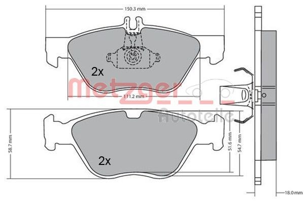METZGER 1170065 Brake pad set Front Axle, excl. wear warning contact, with anti-squeak plate