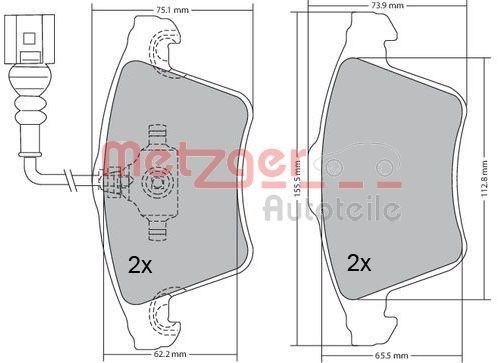 METZGER 1170068 Brake pad set Front Axle, with integrated wear sensor, with anti-squeak plate