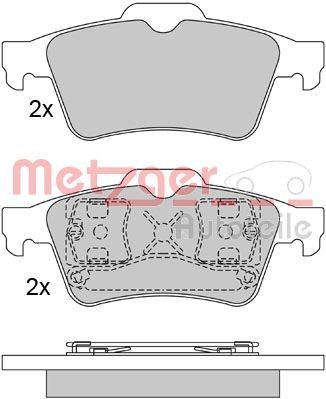 METZGER 1170080 Brake pad set Rear Axle, excl. wear warning contact, with anti-squeak plate