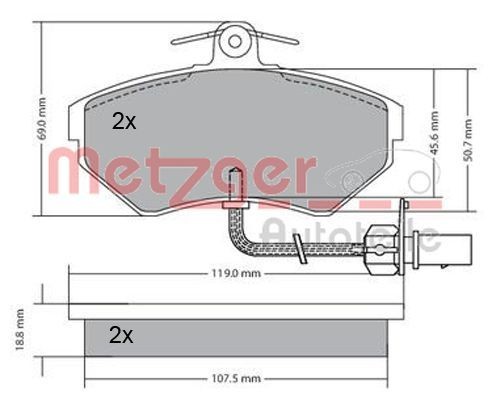 METZGER 1170082 Brake pad set Front Axle, with integrated wear sensor, with brake caliper screws, with anti-squeak plate