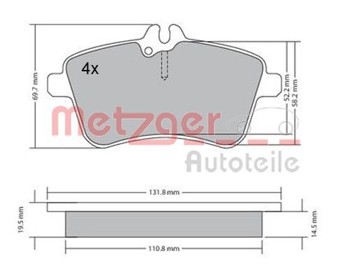 METZGER 1170083 Brake pad set Front Axle, excl. wear warning contact, with brake caliper screws, with anti-squeak plate