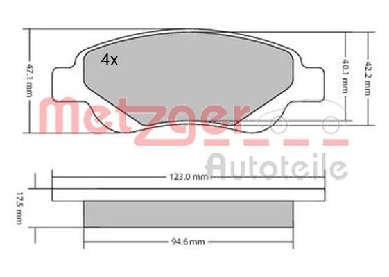 23959 METZGER Front Axle, excl. wear warning contact, with brake caliper screws, with anti-squeak plate Height: 47mm, Width: 122,8mm, Thickness: 17,5mm Brake pads 1170089 buy