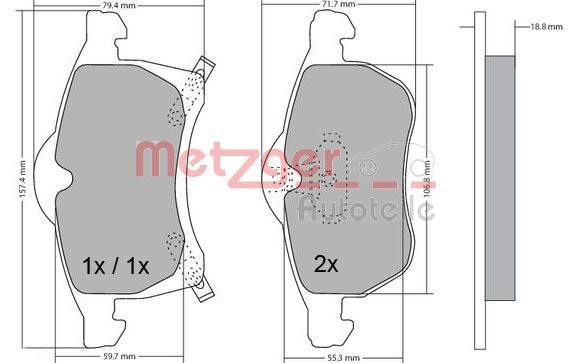 METZGER 1170091 Brake pad set Front Axle, with acoustic wear warning, with anti-squeak plate
