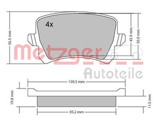 METZGER 1170116 Brake pad set Rear Axle, excl. wear warning contact, with brake caliper screws, with anti-squeak plate