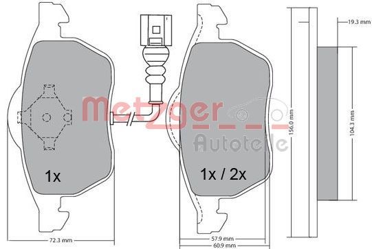 METZGER 1170122 Brake pad set Front Axle, with integrated wear sensor, with anti-squeak plate